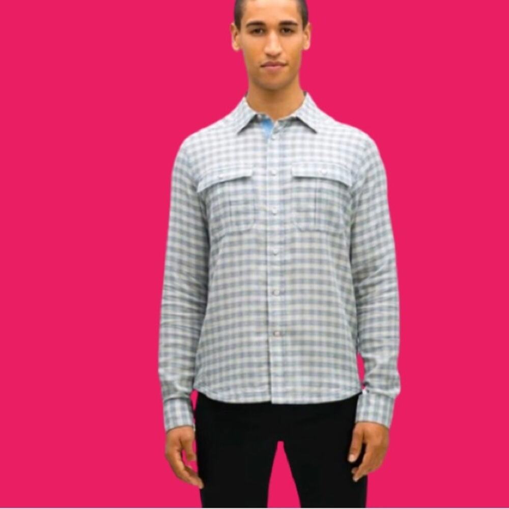 Nau Aere Long Sleeve Button Up Shirt Lagoon Plaid / Medium / Men’s NWT